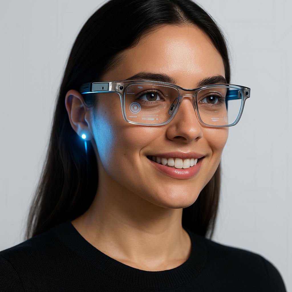 Mulher Usando Óculos Inteligentes Futuristas